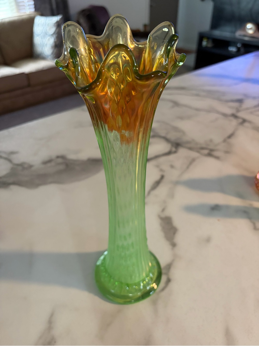 Vintage Carnival green glass Fenton diamond point columns - Home Accents